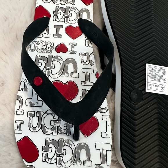 UGG Black and Red Heart Flip Flops - Picture 3 of 3